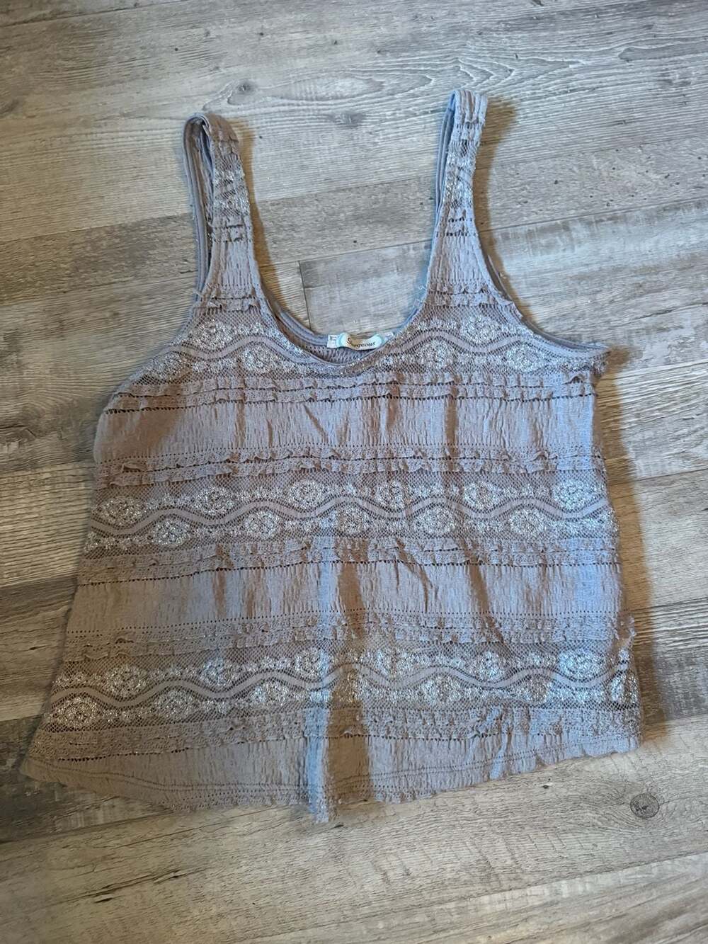 Gorgeous Grey Lace Metallic Shimmer Tank Top